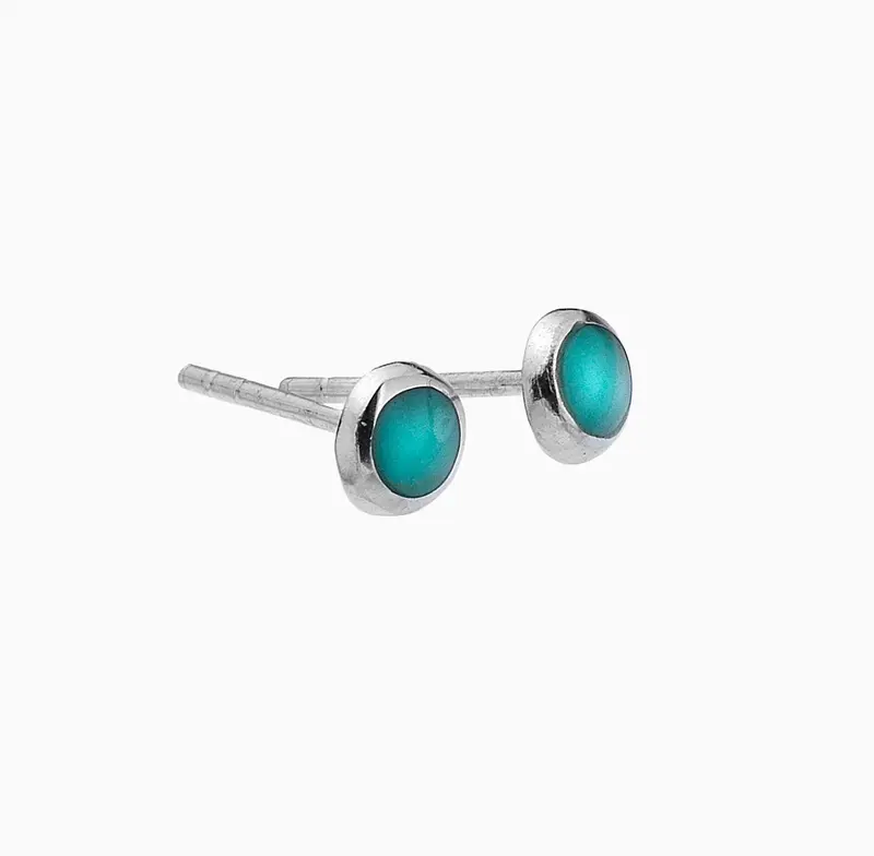 3775TQA - Round Turquoise Silver Stud Earrings