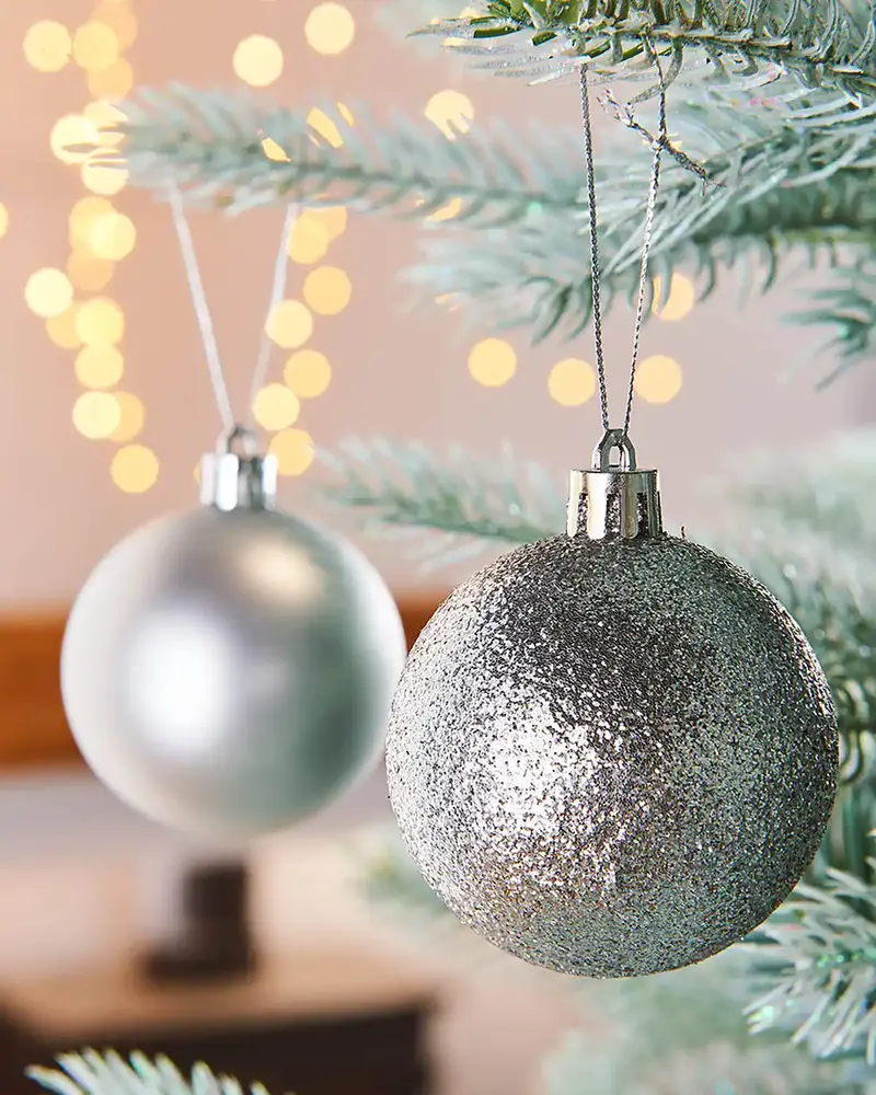 42 Silver Shatterproof Baubles, 6 cm