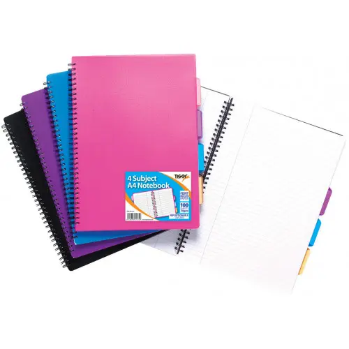 5 x A4 4 Part Subject Notebook