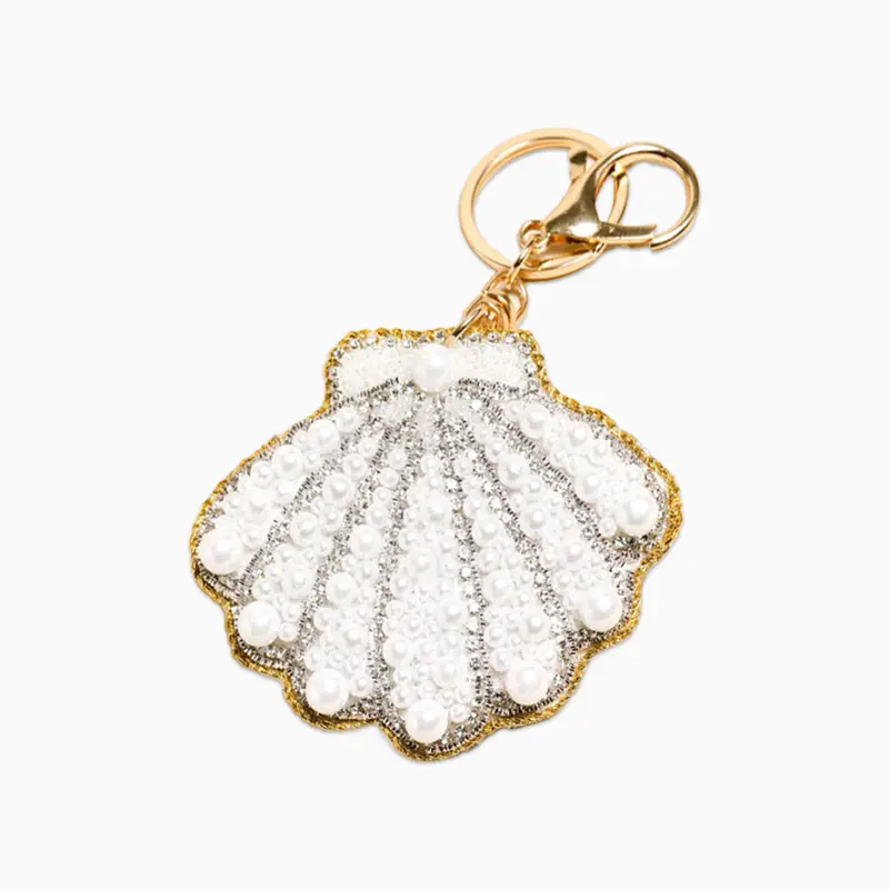 82679 - Pearl Beaded Shell Keyring Bag Charm