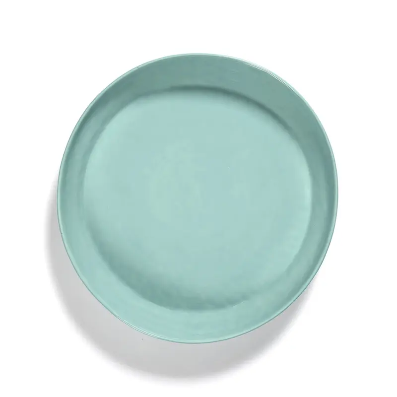 Azure High Side Serving Plate with Red Stripes