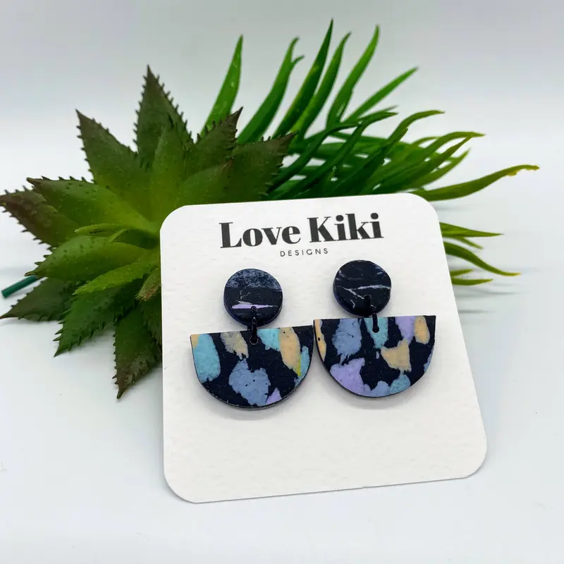 Black & Pastels Statement Stud Drop Earrings