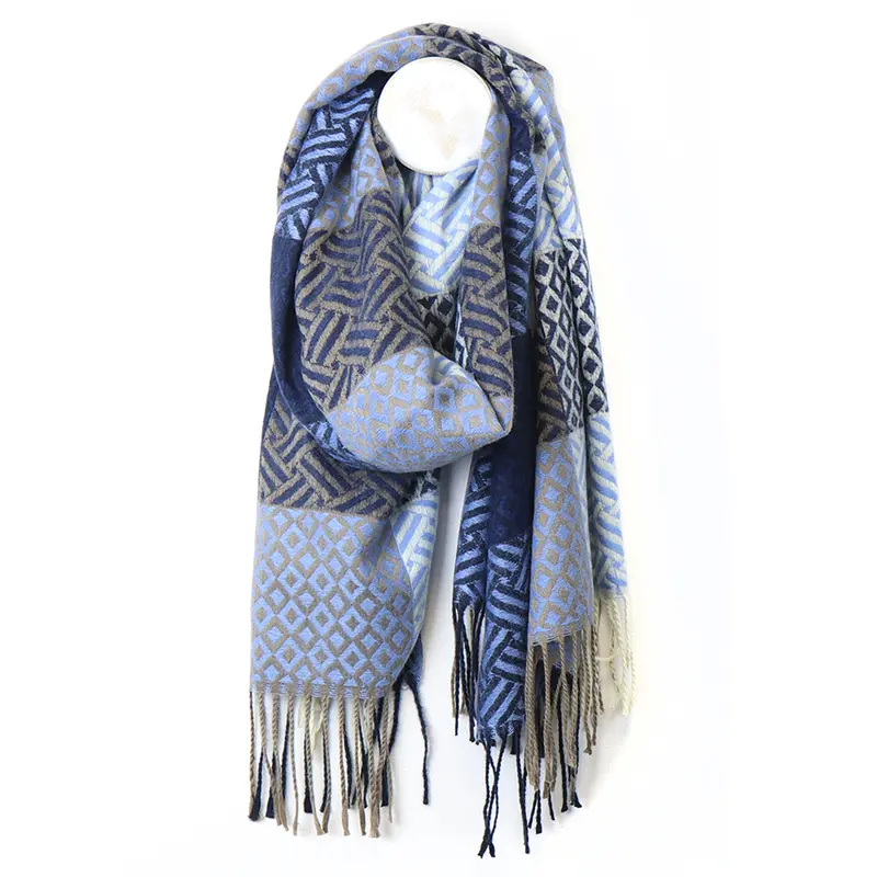Blue Mix Geometric Winter Scarf