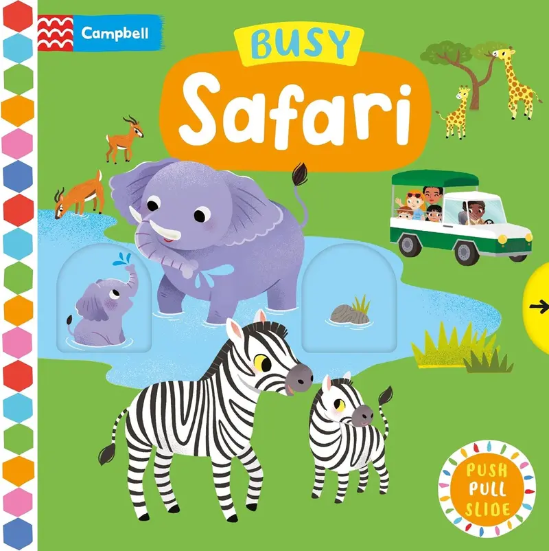 Busy Safari - Push, Pull Slide Board Book