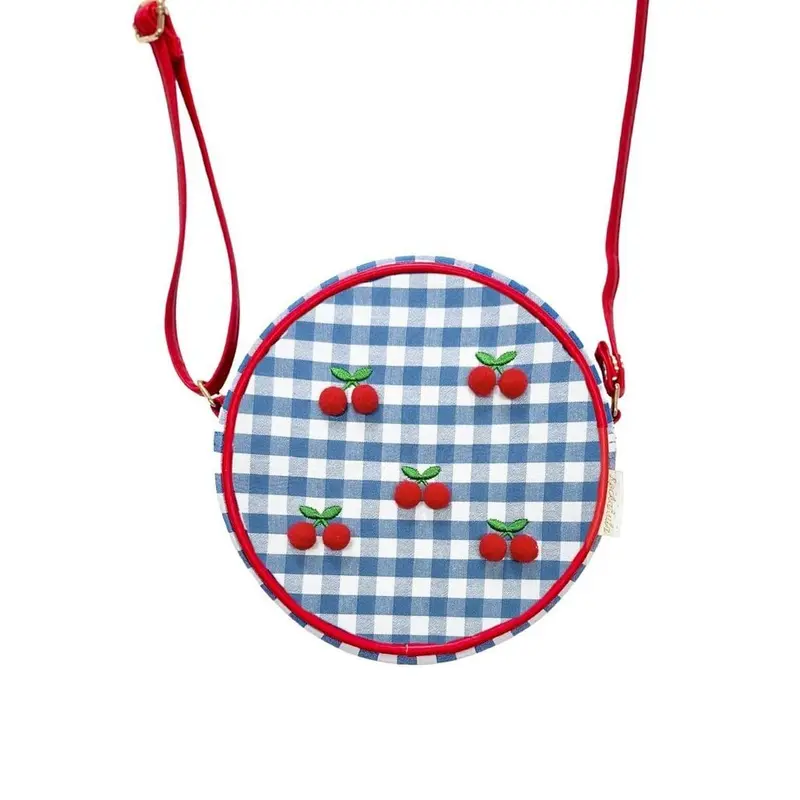 Cherry Pom Pom Gingham Bag