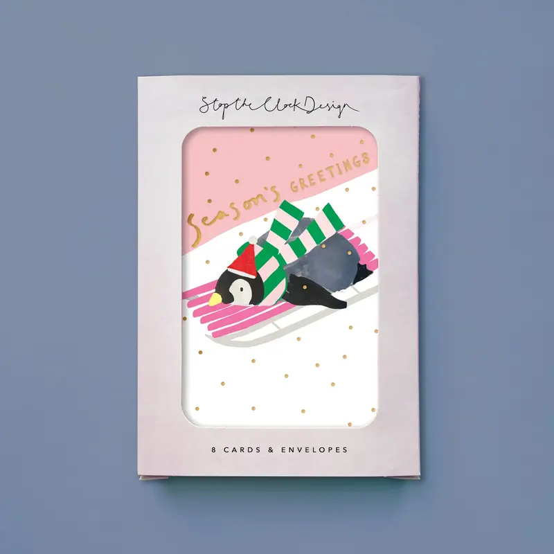 Christmas Card Pack - Sledging Penguin