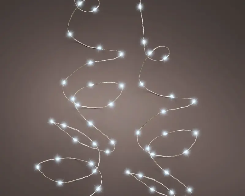 Cool White USB Micro LED Twinkle String Lights with Silver Cable