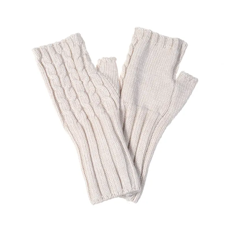 Cream Knitted Fingerless Gloves