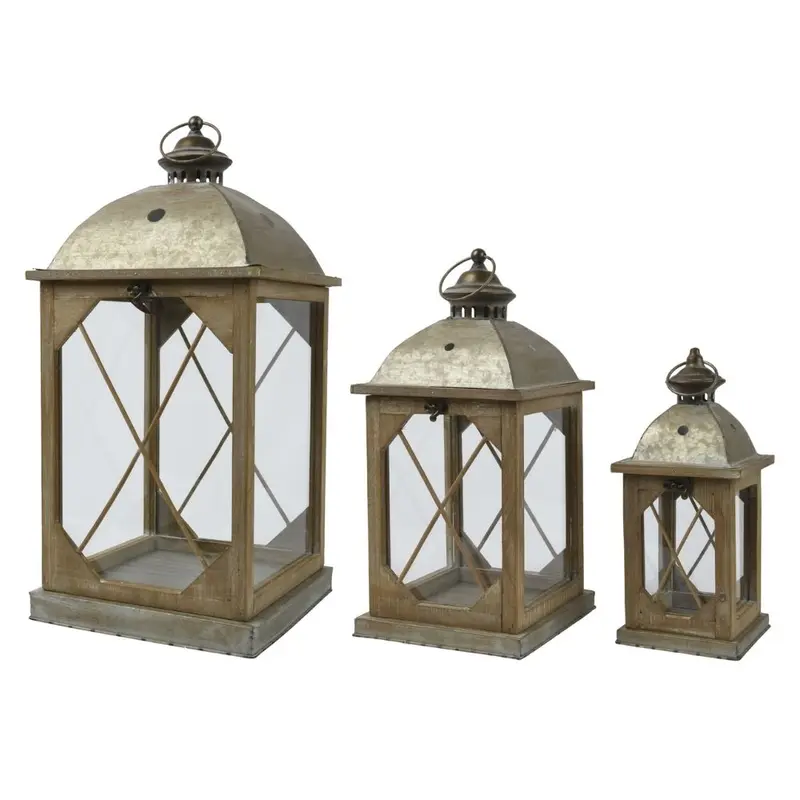 Decoris Large Antique Firewood Lantern - Brown