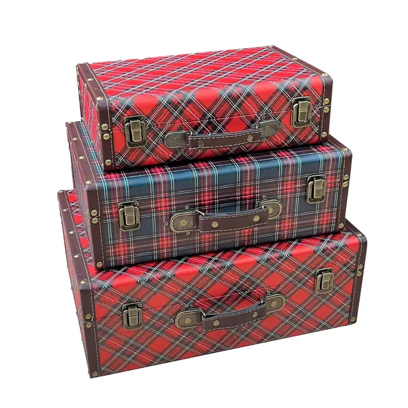 Decoris Large Checkered Storage Suitcase - Red