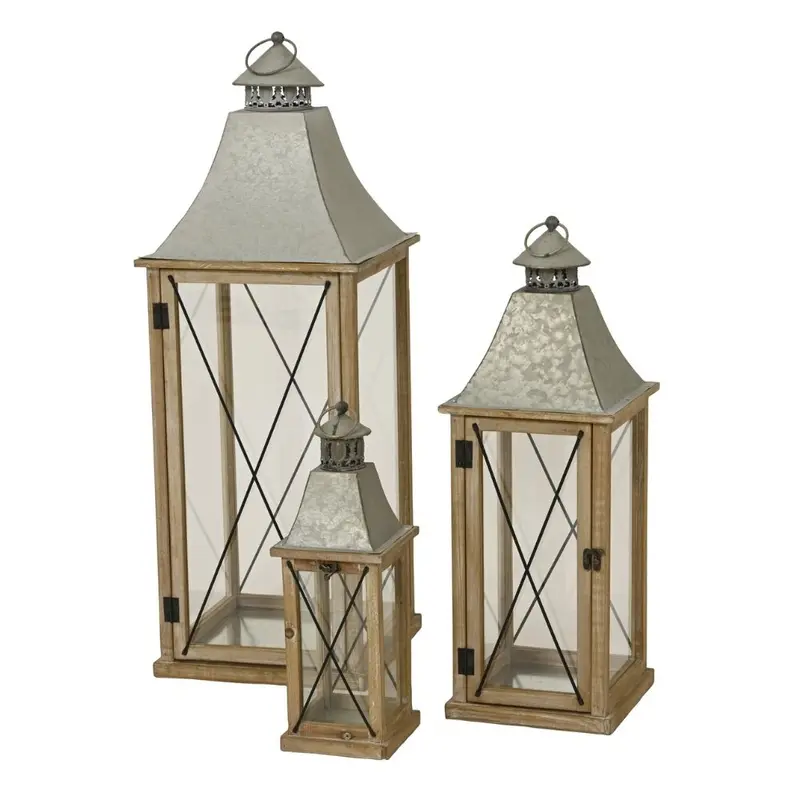 Decoris Large Rustic Rectangle Firewood Lantern - Brown