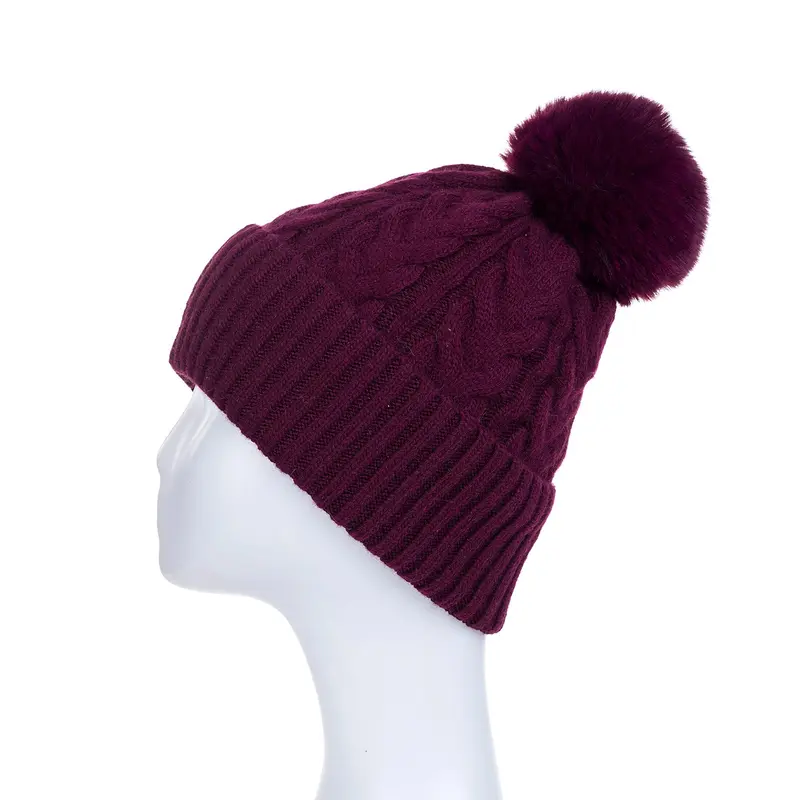 Deep Purple Knitted Bobble Hat