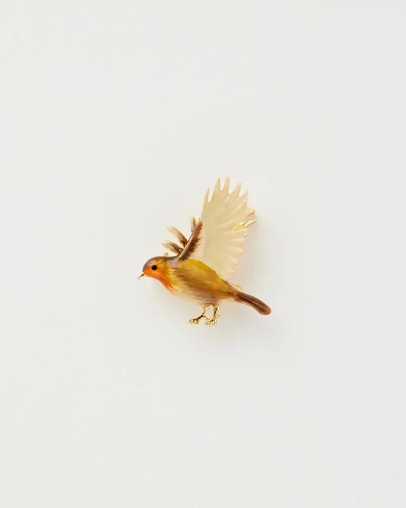 Enamel Flying Robin Brooch