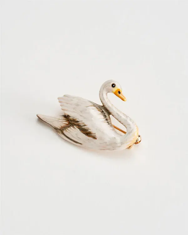 Enamel Swan brooch