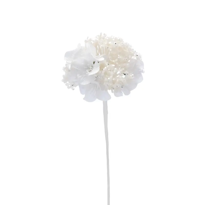 Festive White Flower Ball Stem - 40cm
