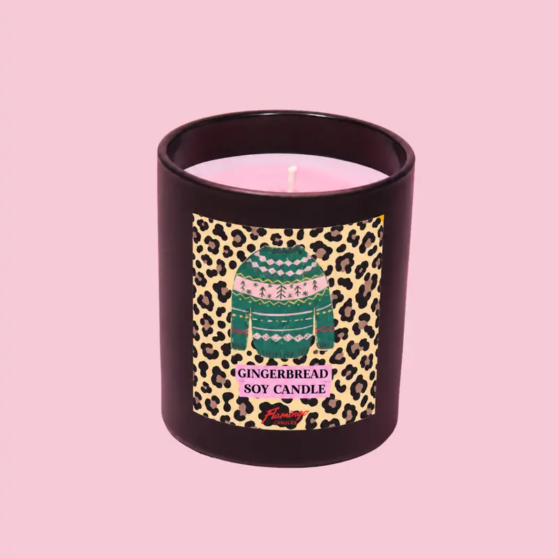 Gingerbread Leopard Print Christmas Candle