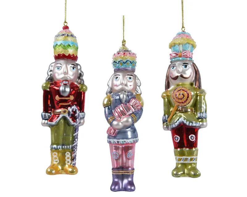 Glass Candy Cane Nutcracker Hanging Christmas Bauble