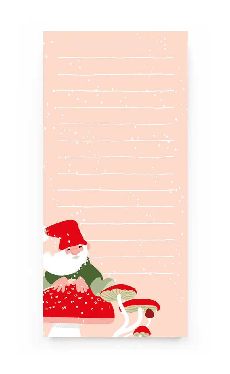Gnome jumping over mushroom list pad