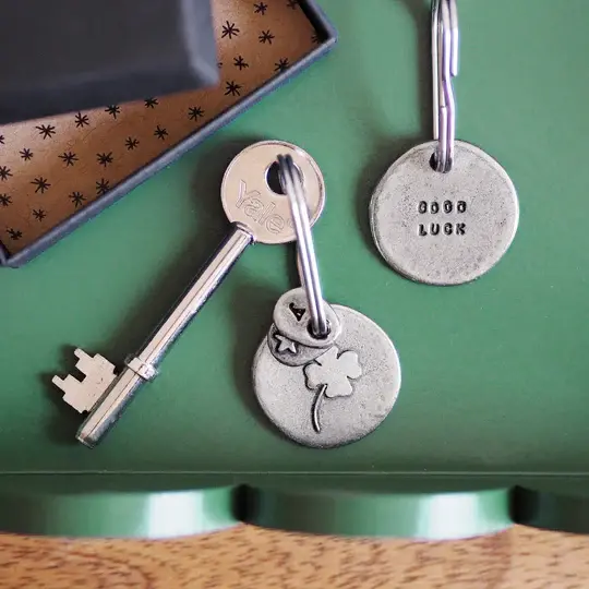 'Good Luck' four leaf clover keyring