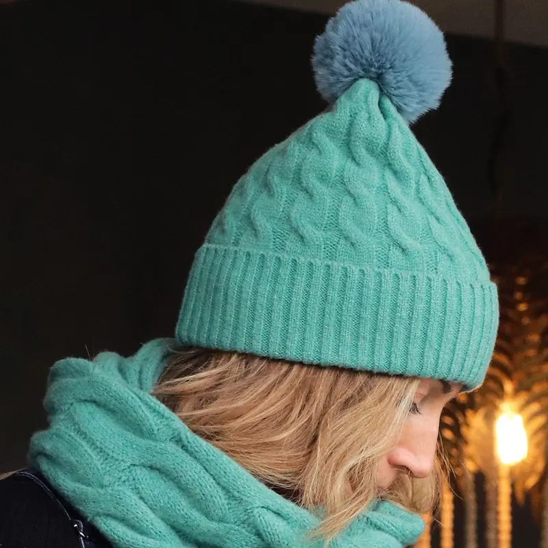 Green Cable Knit Hat