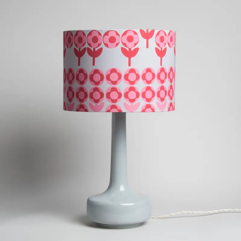 Grey Table Lamp & Pink 'Verdure' Shade