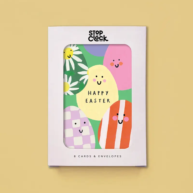 Happy Easter Smiley Eggs 8pk Cards