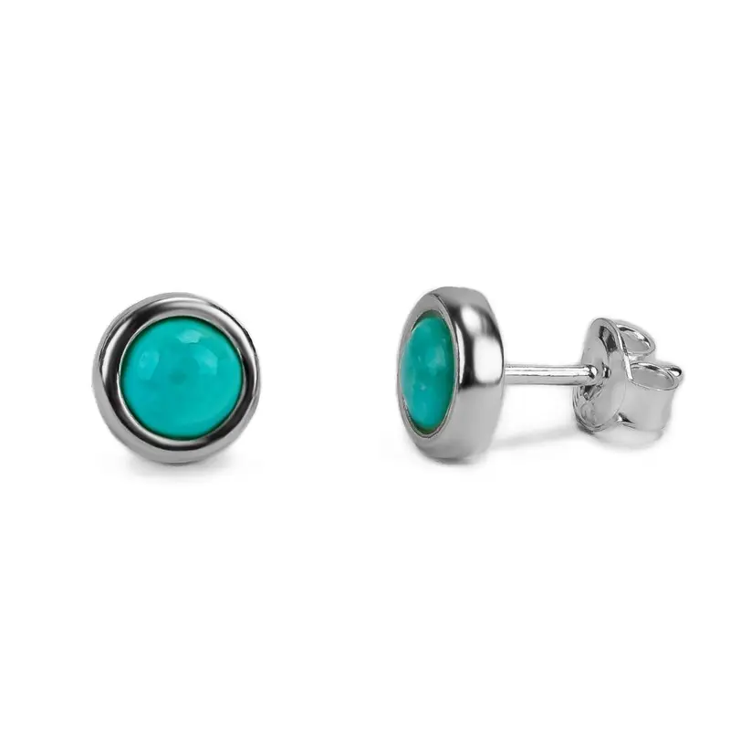 Henryka Small Silver & Turquoise Round Stud Earrings