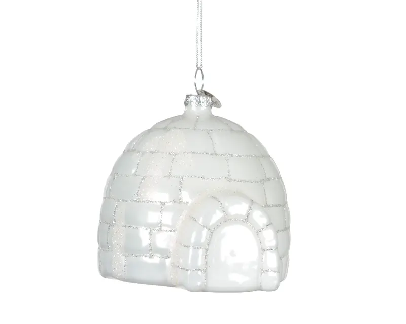Igloo Glitter Glass Christmas Bauble