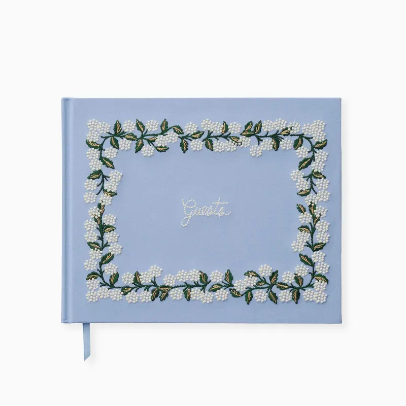 JGB003 - Hydrangea Embroidered Fabric Guest Book