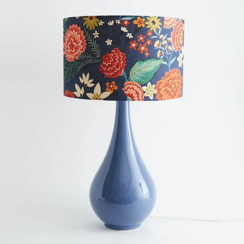 Large Navy Table Lamp & 'Carnation' Shade