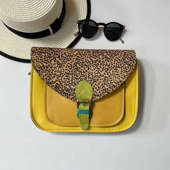 Libby Yellow Micro Leopard Upcycled Leather Handbag