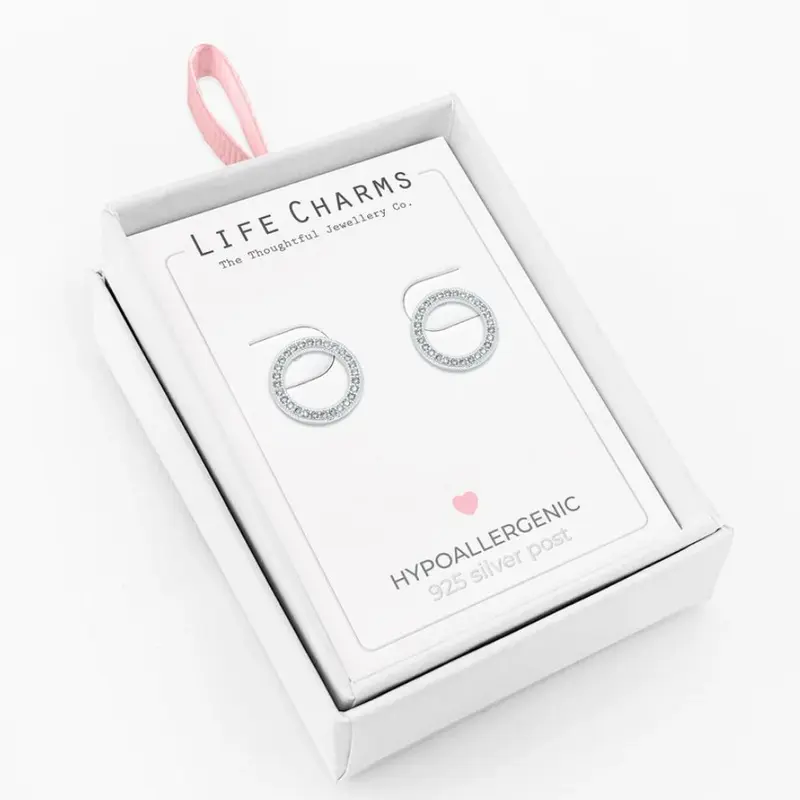Life Charms Karma Circle Silver Stud Earrings