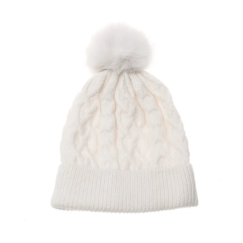 Light Cream Knitted Bobble Hat