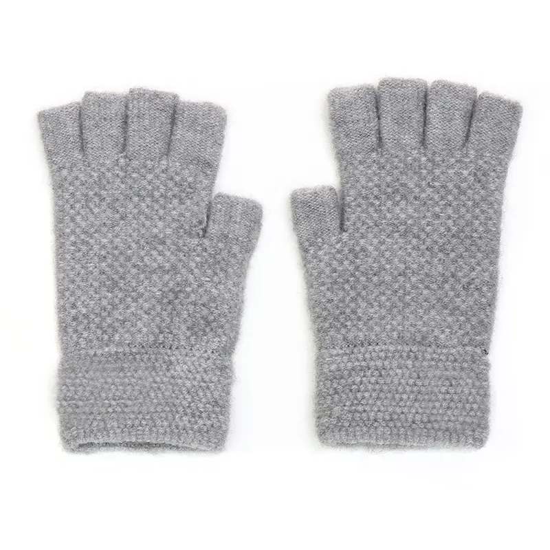 Light Grey Waffle Texture Fingerless Gloves