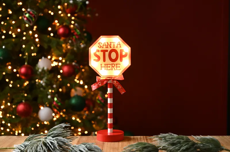 Light Up Santa Stop Sign - 30cm
