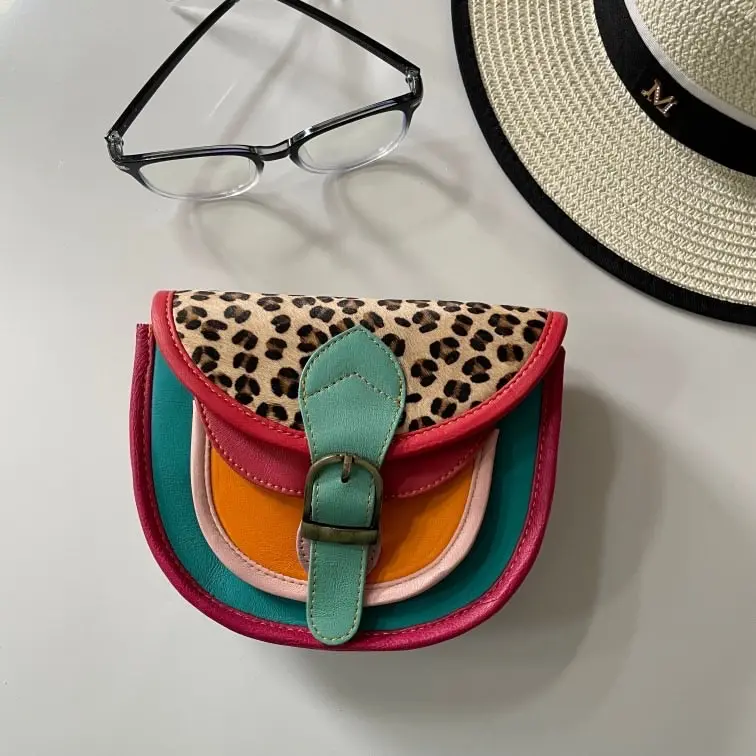 Olivia Aqua Leopard Upcycled Leather Handbag