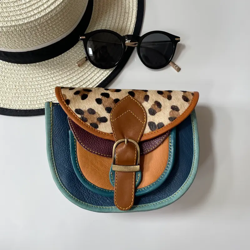 Olivia Navy Leopard Upcycled Leather Handbag