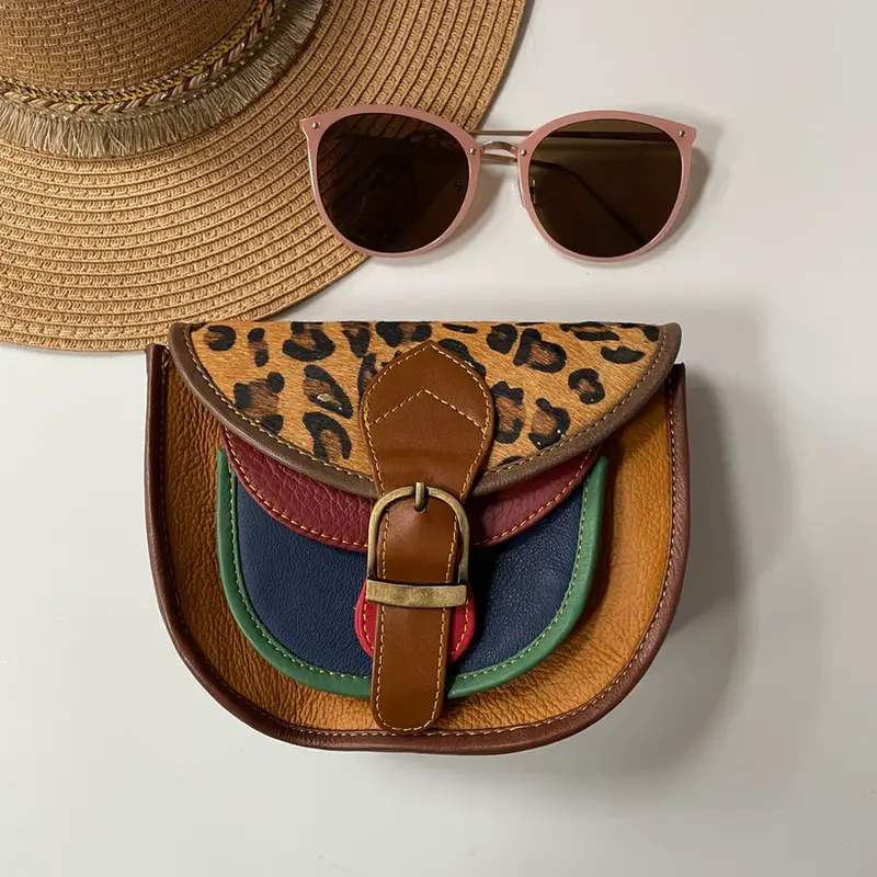Olivia Tan Leopard Upcycled Leather Handbag