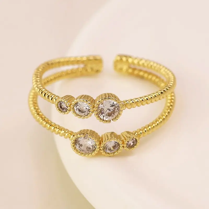 POM Gold Plated Double Strand Crystal Ring (Medium-Large)