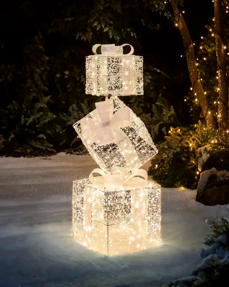 Pre-Lit Twinkling Beaded Present Stack, 95 cm