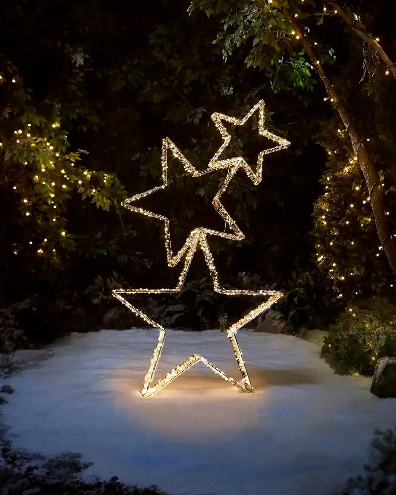 Pre-Lit Twinkling Gold Star Stack, 140 cm