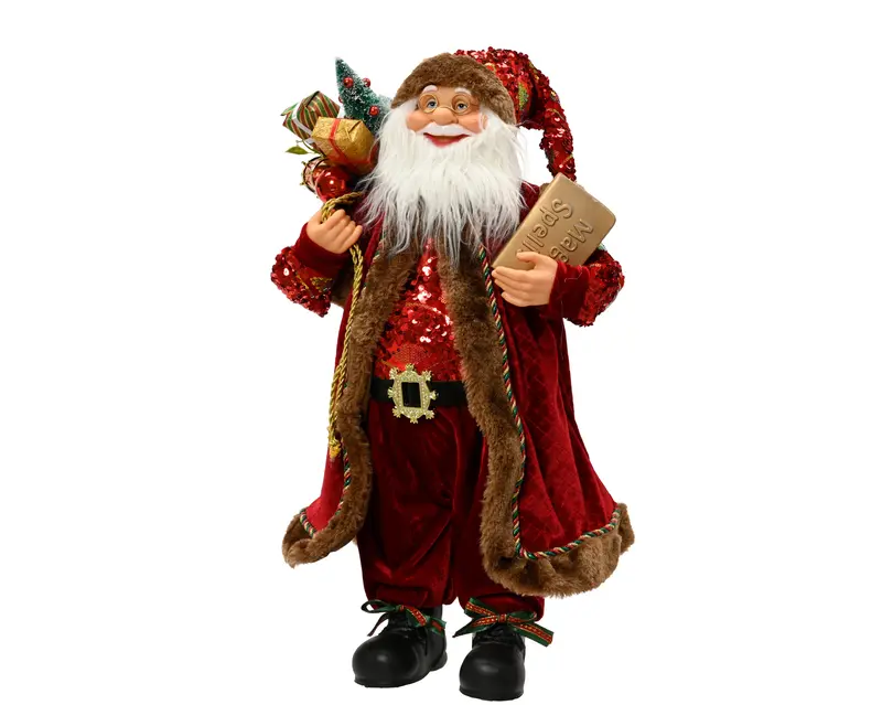 Red Glitter Plastic Santa 30cm