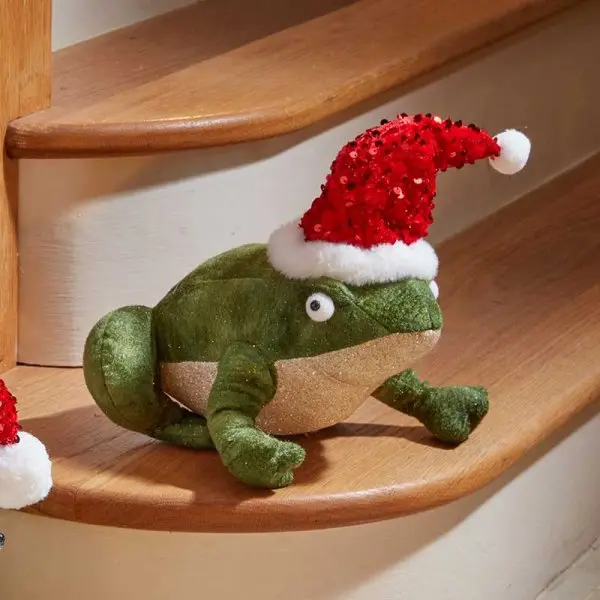 Regular Green Festive Frog with Santa Hat