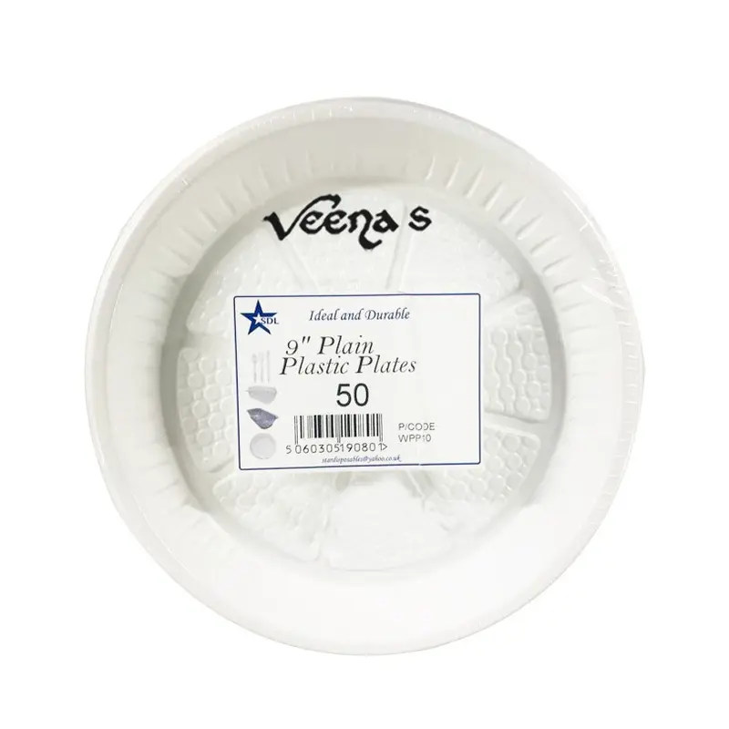 SDL 9" Plain Plastic Plates (50 Pieces)