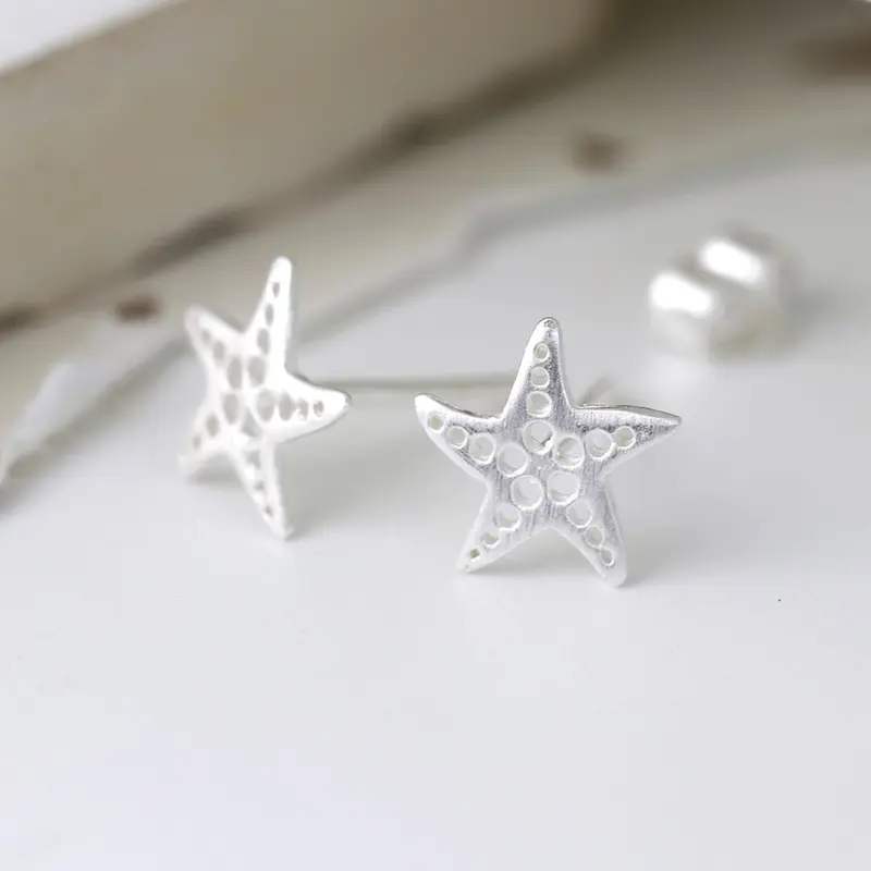 Silver Dotted Starfish Stud Earrings