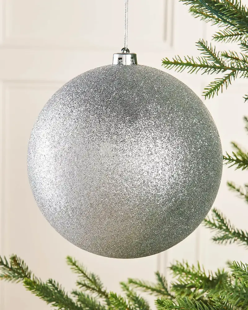 Silver Oversized Shatterproof Bauble, Glitter, 20 cm