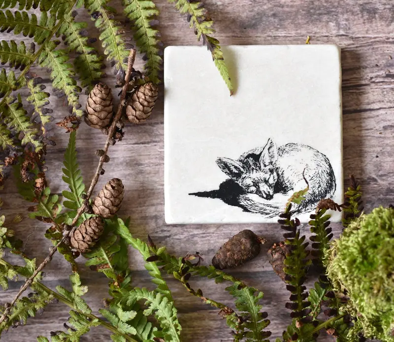 Sleeping Fox natural marble stone coaster
