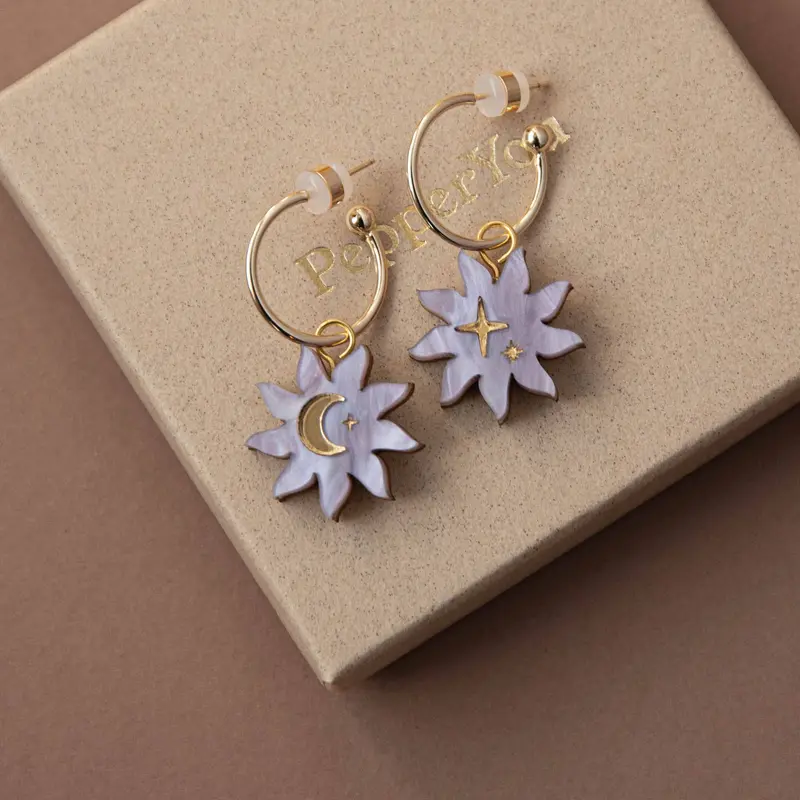 Sleepy Sun Hoops - Lilac Marble