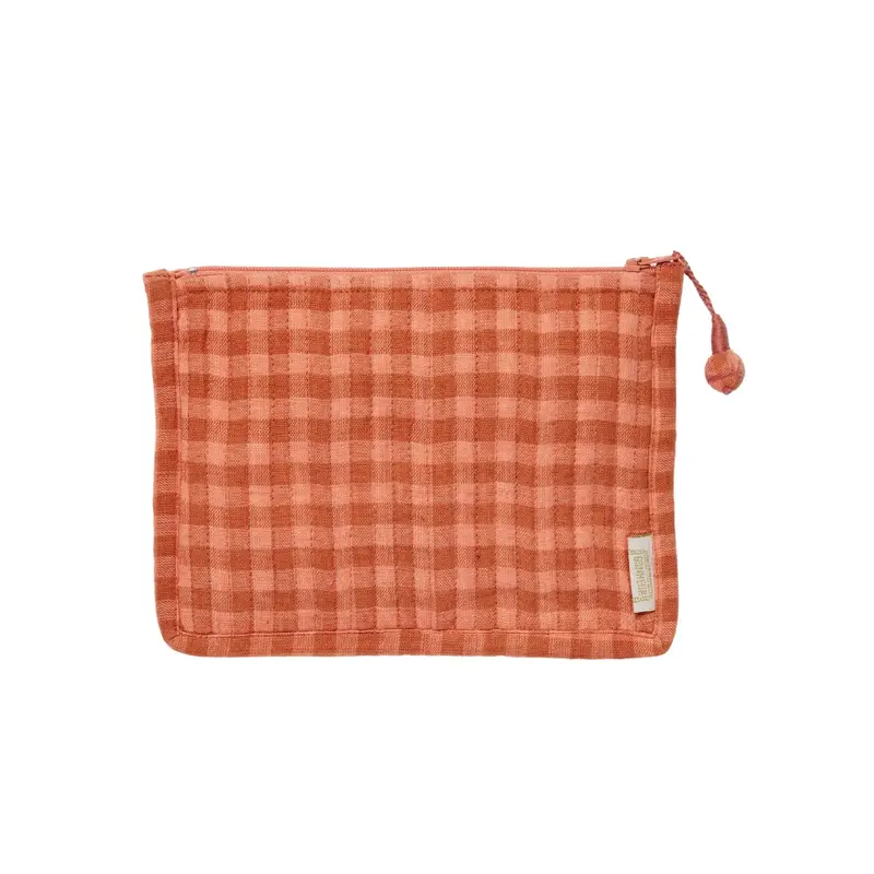 Small Pouch - Vichy Rose & Terracotta