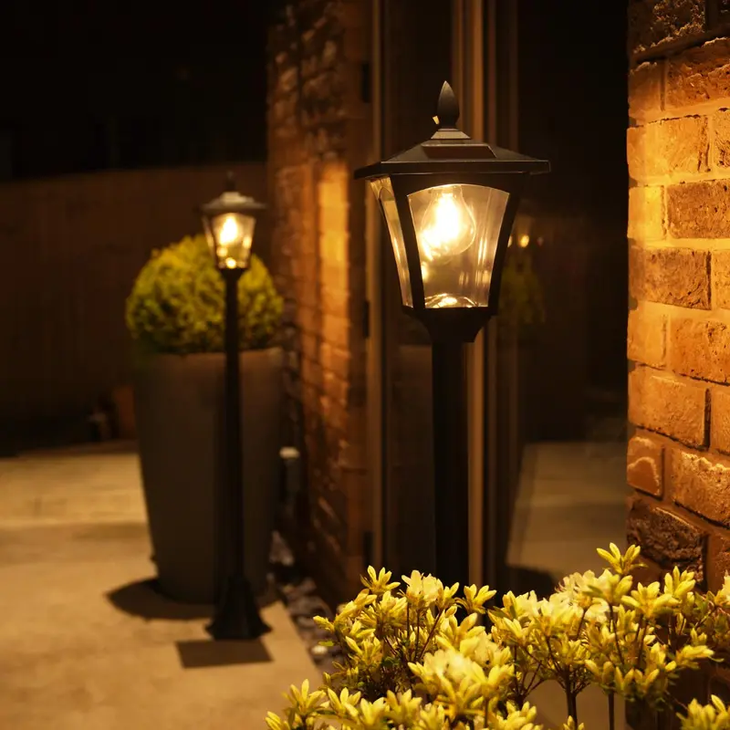Solar Filament Effect LED Security Lamp Post, 1.2m, 2 Pack